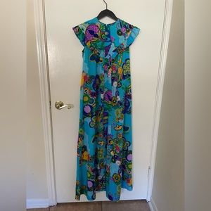 Vintage 1970s Multicolor Floral Graphic Maxi Dress